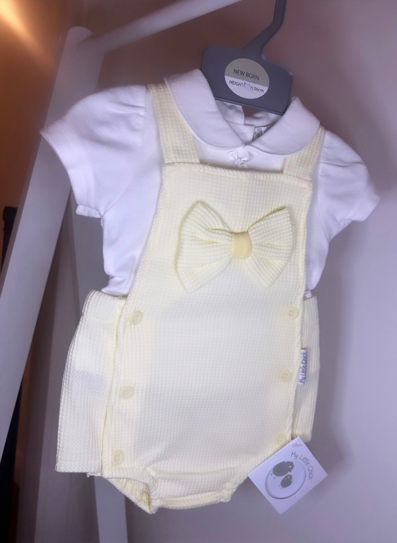 Yellow Bow Romper & Shirt Outfit