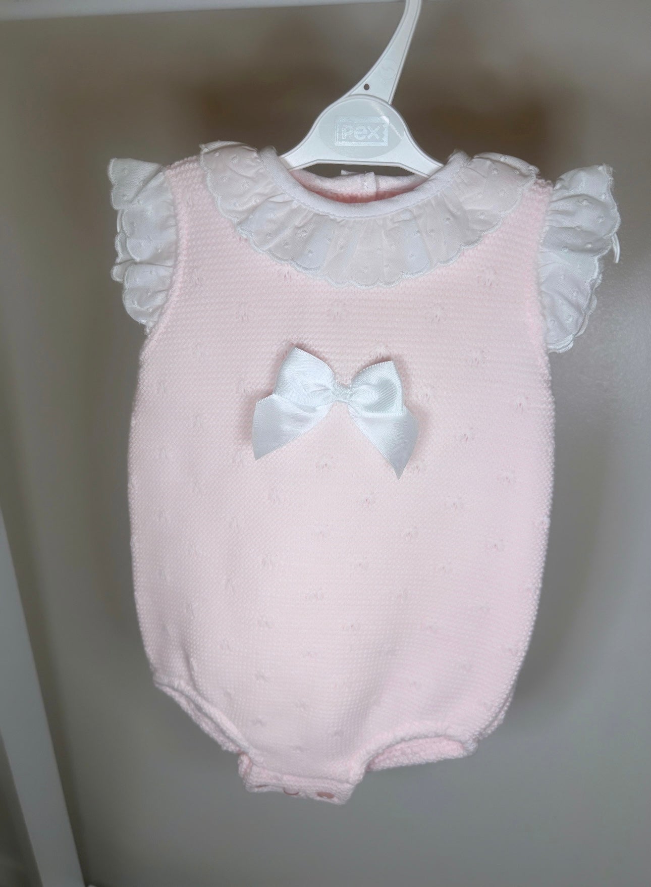 Pink Frill Bow Knitted Romper