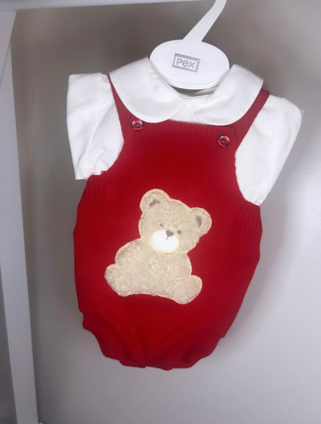 Red Knitted Teddy Romper Set