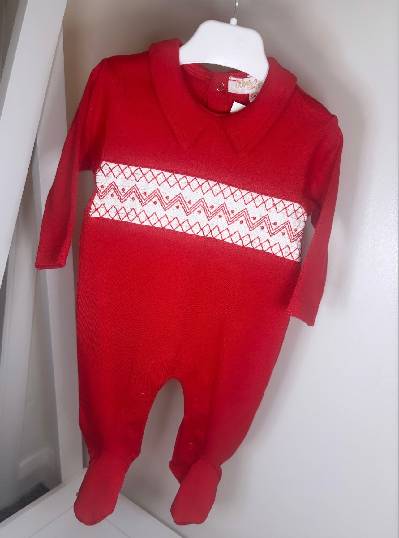 Red Smocked Babygrow